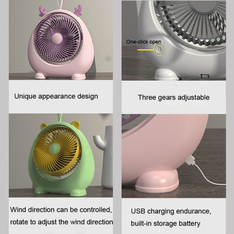 Dormitory Portable Animal Ear Desktop Electric Fan, Style: Charging Version Green