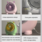 Dormitory Portable Animal Ear Desktop Electric Fan, Style: Charging Version Green
