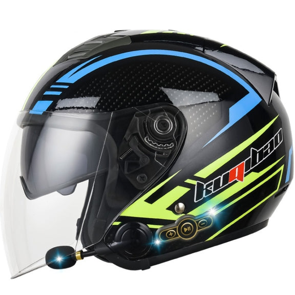 KUQIBAO Motorcycle Smart Bluetooth Sun Protection Double Lens Safety Helmet, Size: M(Glossy Black Phantom Fiber)