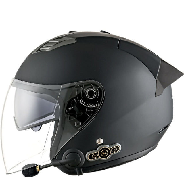 KUQIBAO Motorcycle Smart Bluetooth Sun Protection Double Lens Safety Helmet, Size: M(Matte Black+Black Tail)