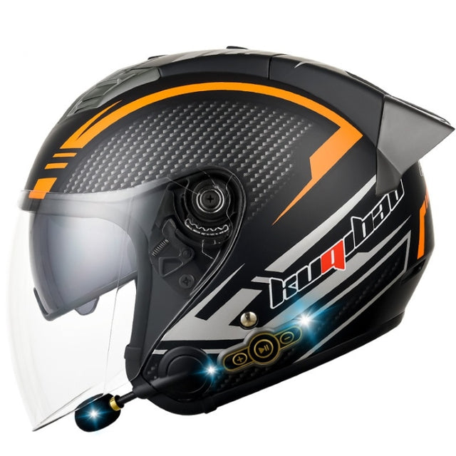 KUQIBAO Motorcycle Smart Bluetooth Sun Protection Double Lens Safety Helmet, Size: M(Matte Black Phantom Fiber+Gray Rear Spoiler)