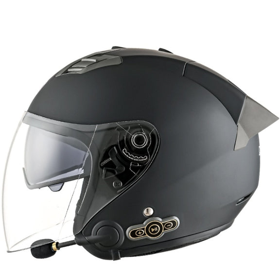 KUQIBAO Motorcycle Smart Bluetooth Sun Protection Double Lens Safety Helmet, Size: M(Matte Black+Gray Tail)