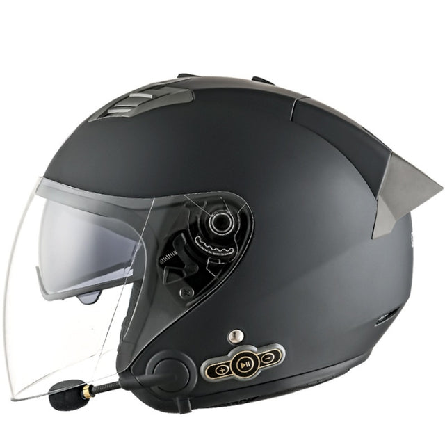 KUQIBAO Motorcycle Smart Bluetooth Sun Protection Double Lens Safety Helmet, Size: M(Matte Black+Gray Tail)