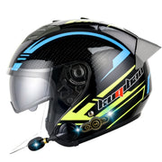 KUQIBAO Motorcycle Smart Bluetooth Sun Protection Double Lens Safety Helmet, Size: M(Bright Black Phantom Fiber+Gray Tail)