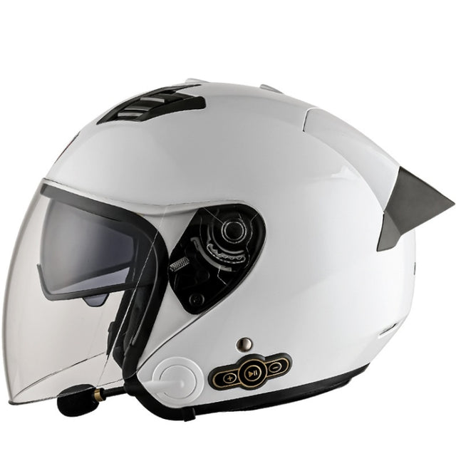 KUQIBAO Motorcycle Smart Bluetooth Sun Protection Double Lens Safety Helmet, Size: M(White+Gray Tail)