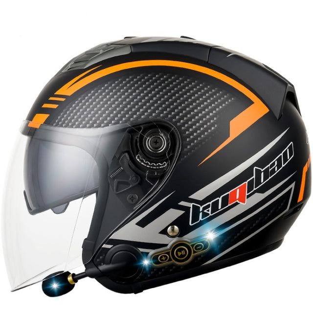 KUQIBAO Motorcycle Smart Bluetooth Sun Protection Double Lens Safety Helmet, Size: L(Matte Black Phantom Fiber)