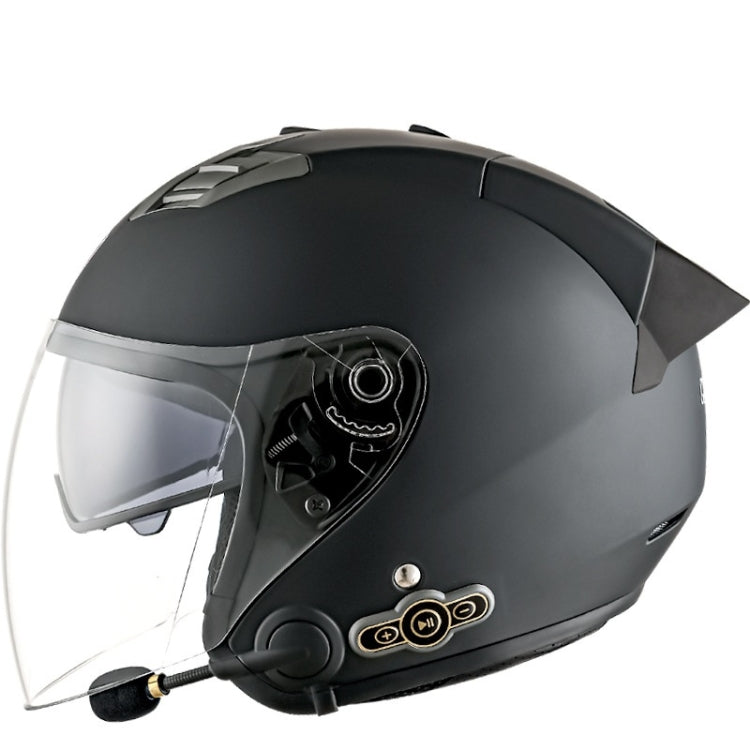KUQIBAO Motorcycle Smart Bluetooth Sun Protection Double Lens Safety Helmet, Size: L(Matte Black+Black Tail)
