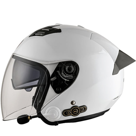 KUQIBAO Motorcycle Smart Bluetooth Sun Protection Double Lens Safety Helmet, Size: L(White+Gray Tail)