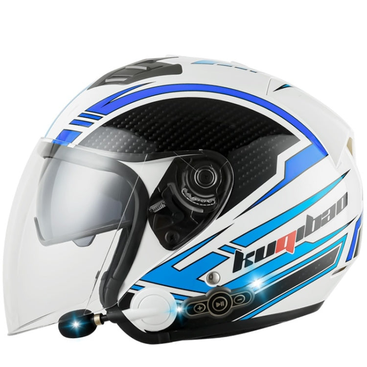 KUQIBAO Motorcycle Smart Bluetooth Sun Protection Double Lens Safety Helmet, Size: XL(White Phantom Fiber)