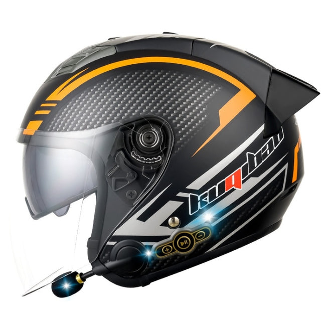 KUQIBAO Motorcycle Smart Bluetooth Sun Protection Double Lens Safety Helmet, Size: XXL(Matte Black Phantom Fiber+Black Tail)