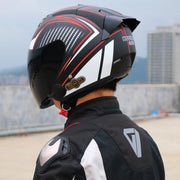 KUQIBAO Motorcycle Smart Bluetooth Sun Protection Double Lens Safety Helmet, Size: L(White Phantom Fiber+Black Tail)