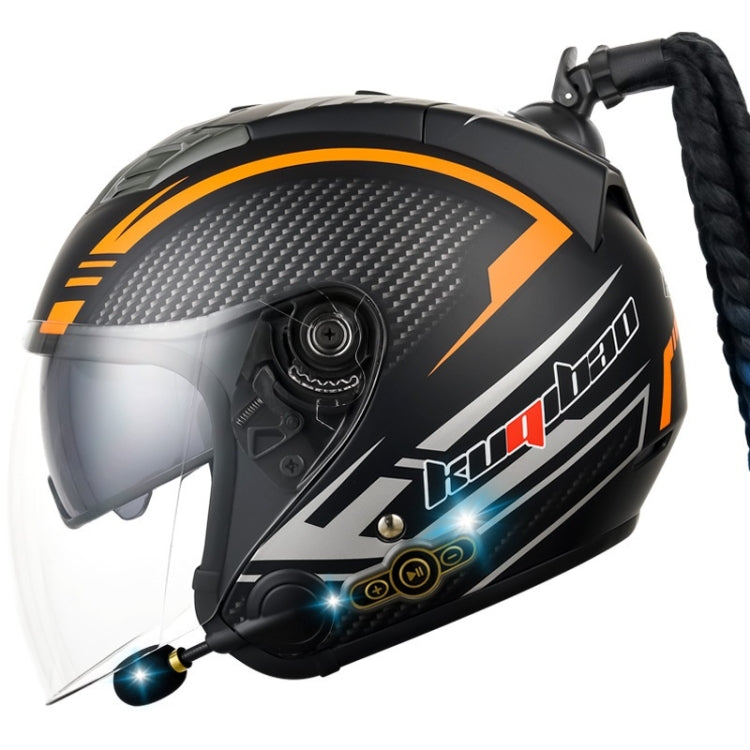 KUQIBAO Motorcycle Bluetooth Headset Double Lens Helmet With Braid, Size: M(Fruits Black Phantom Fiber)