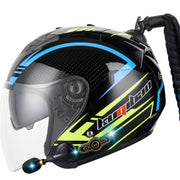 KUQIBAO Motorcycle Bluetooth Headset Double Lens Helmet With Braid, Size: L(Bright Black Phantom Fiber)