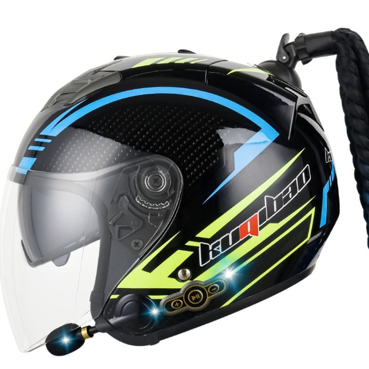 KUQIBAO Motorcycle Bluetooth Headset Double Lens Helmet With Braid, Size: XL(Bright Black Phantom Fiber)