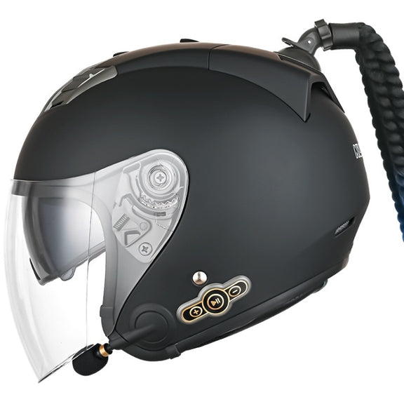 KUQIBAO Motorcycle Bluetooth Headset Double Lens Helmet With Braid, Size: XL(Scrub Black)