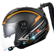 KUQIBAO Motorcycle Bluetooth Headset Double Lens Helmet With Braid, Size: XXL(Fruits Black Phantom Fiber)