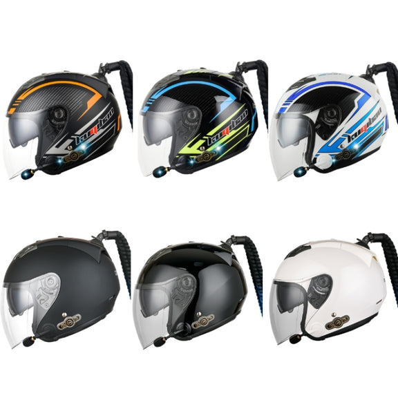 KUQIBAO Motorcycle Bluetooth Headset Double Lens Helmet With Braid, Size: XL(Fruits Black Phantom Fiber)