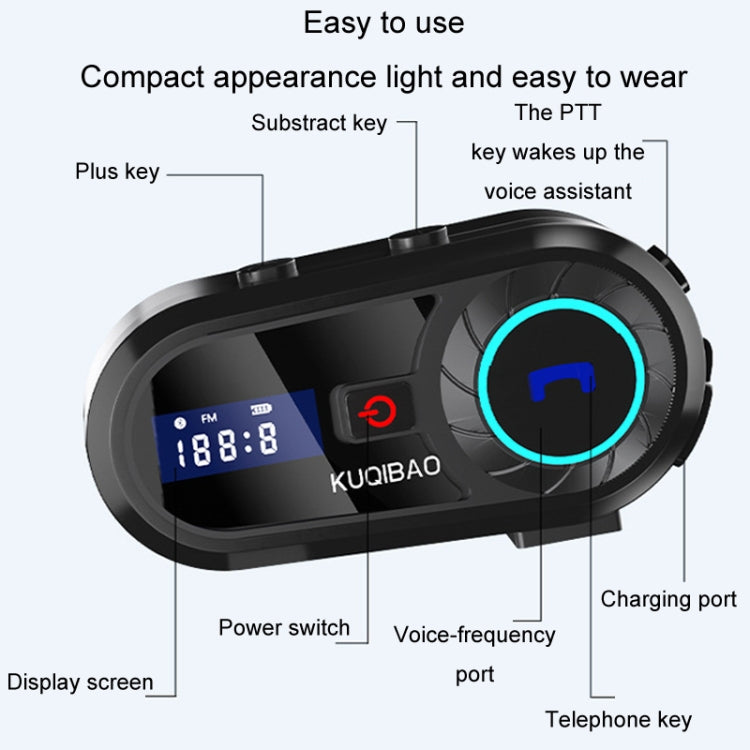 KUQIBAO Motorcycle Helmet Water-resistant Bluetooth-compatible Headset With Screen(Hard Microphone)