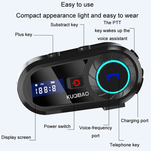 KUQIBAO Motorcycle Helmet Water-resistant Bluetooth-compatible Headset With Screen(Hard Microphone)