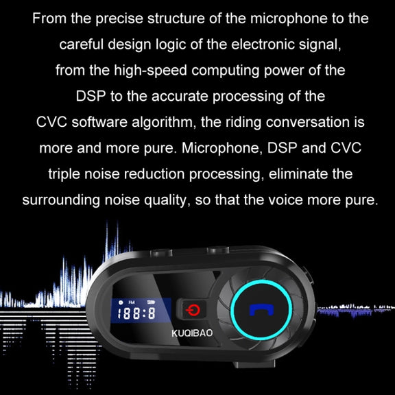 KUQIBAO Motorcycle Helmet Water-resistant Bluetooth-compatible Headset With Screen(Hard Microphone)