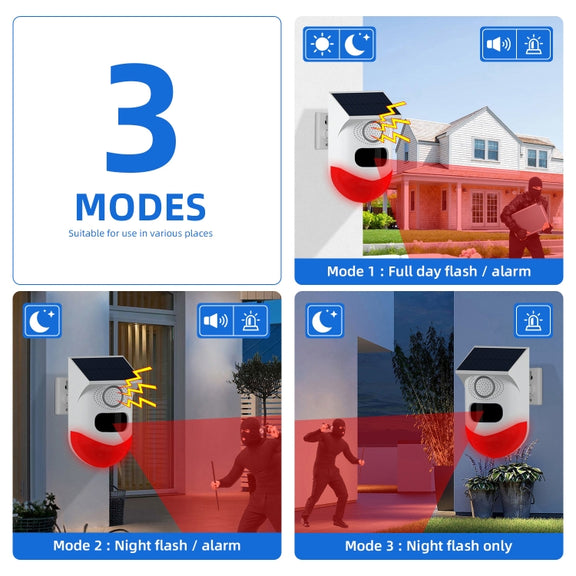 CT80R USB Upgrade Model Infrared Motion Detector Solar Outdoor PIR Wireless Strobe Siren Detector Sound Alarm