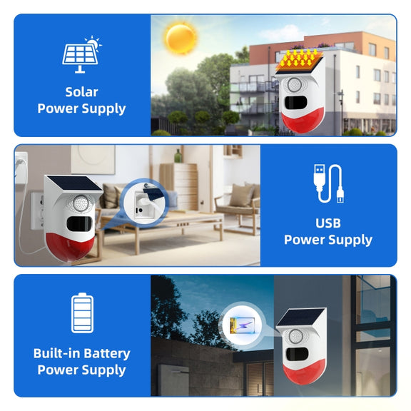 CT80R USB Upgrade Model Infrared Motion Detector Solar Outdoor PIR Wireless Strobe Siren Detector Sound Alarm