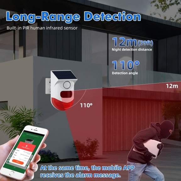 CT80R USB Upgrade Model Infrared Motion Detector Solar Outdoor PIR Wireless Strobe Siren Detector Sound Alarm