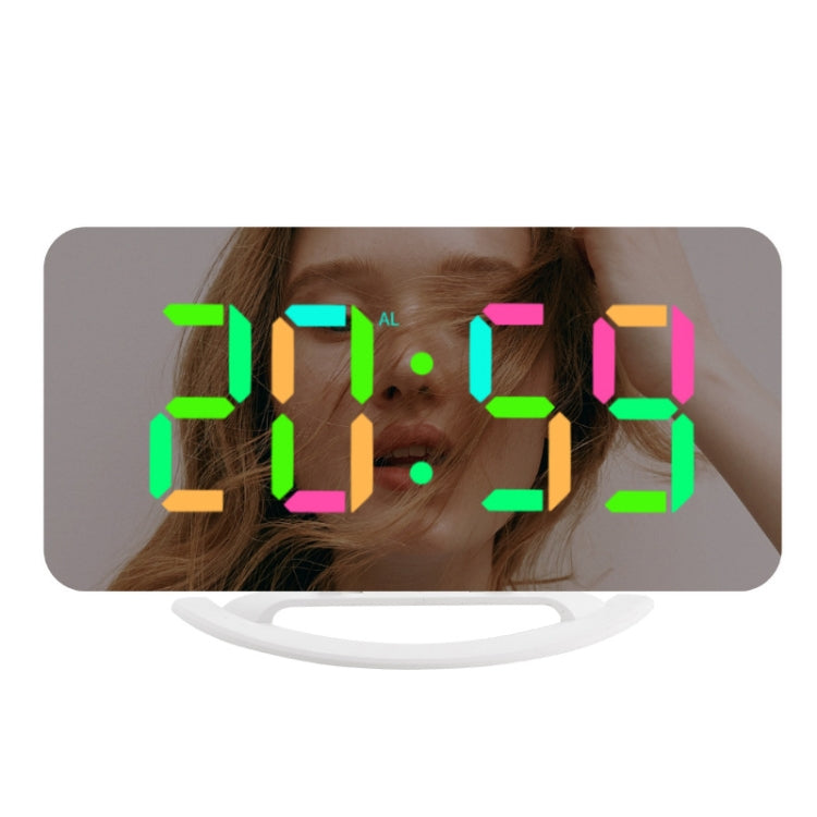 TS-8201 LED Digital Mirror Alarm Clock Big Screen Dual USB Desktop Table Clock, Color: RGB Display White Shell