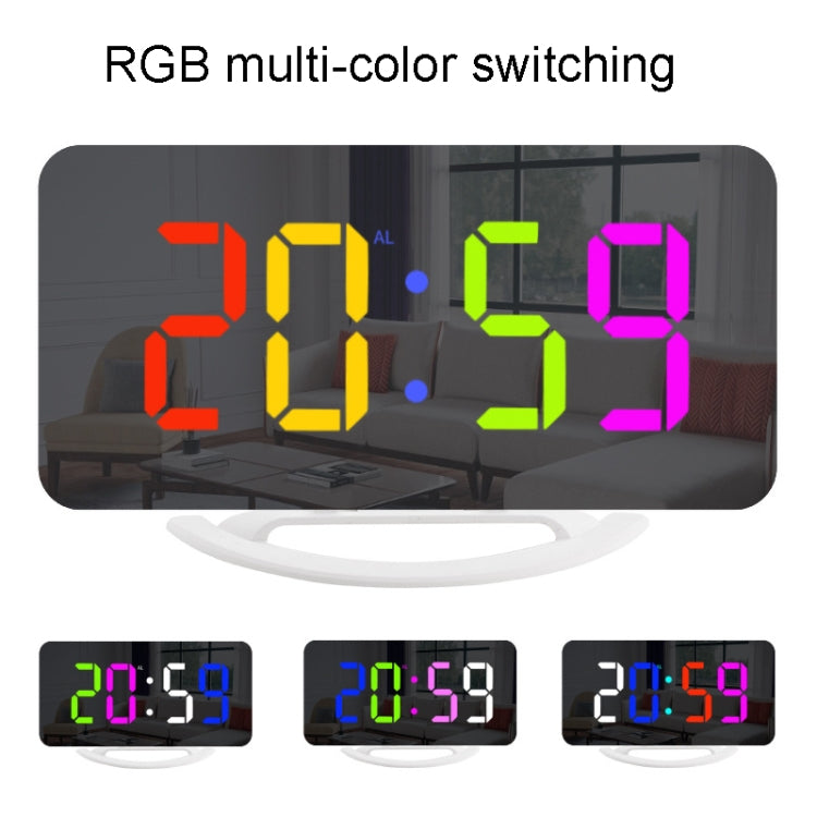 TS-8201 LED Digital Mirror Alarm Clock Big Screen Dual USB Desktop Table Clock, Color: RGB Display White Shell