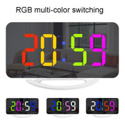TS-8201 LED Digital Mirror Alarm Clock Big Screen Dual USB Desktop Table Clock, Color: RGB Display White Shell