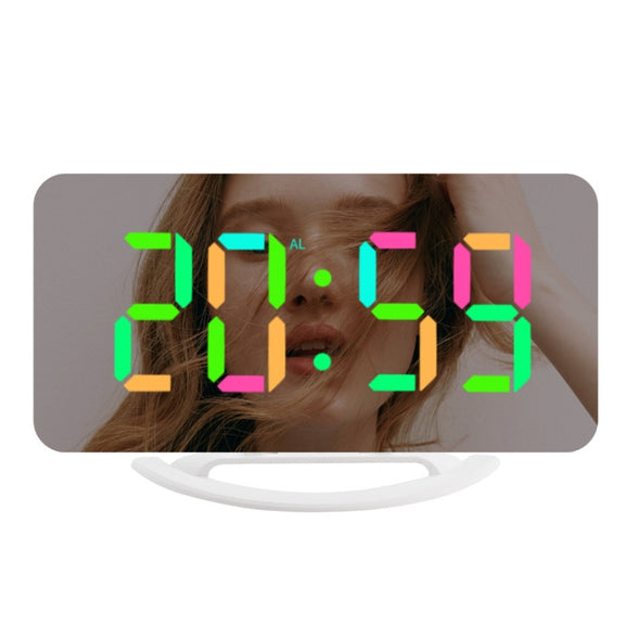TS-8201 LED Digital Mirror Alarm Clock Big Screen Dual USB Desktop Table Clock, Color: RGB Display White Shell
