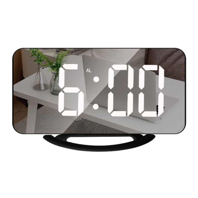 TS-8201 LED Digital Mirror Alarm Clock Big Screen Dual USB Desktop Table Clock, Color: Black Shell White Light