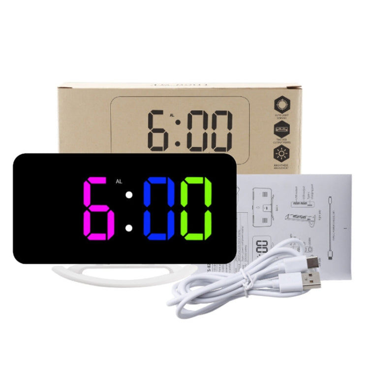 TS-8201 LED Digital Mirror Alarm Clock Big Screen Dual USB Desktop Table Clock, Color: Black Shell White Light