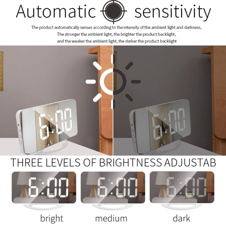 TS-8201 LED Digital Mirror Alarm Clock Big Screen Dual USB Desktop Table Clock, Color: Black Shell White Light
