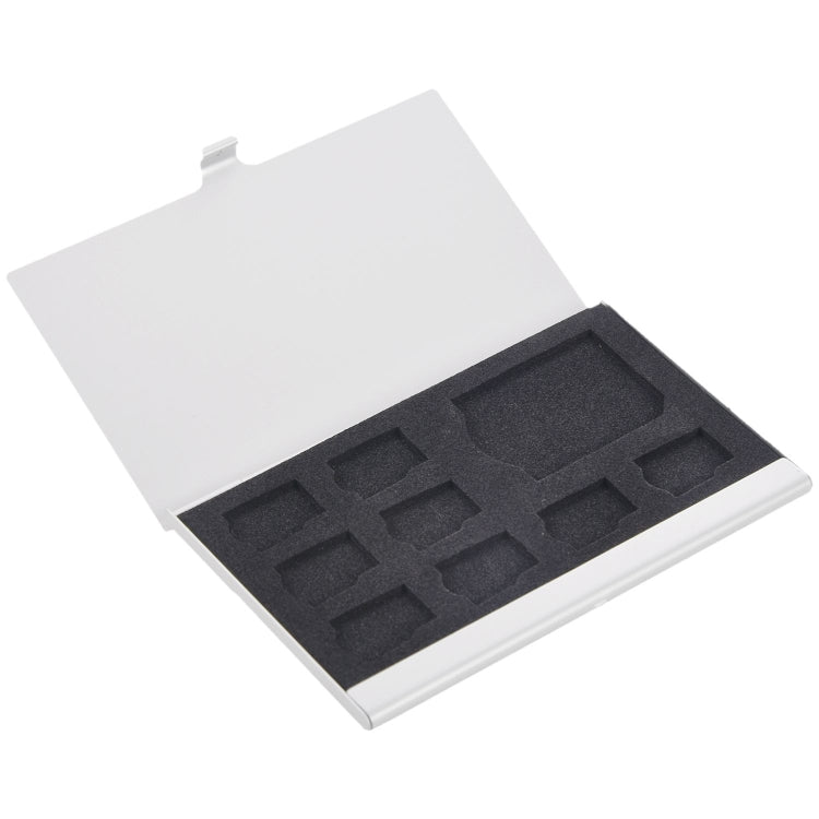 1SD+ 8TF  Aluminum Micro SD Cards Holder Pin Storage Box 9 solts for SD/ SIM/TF Memory Card(Silver)