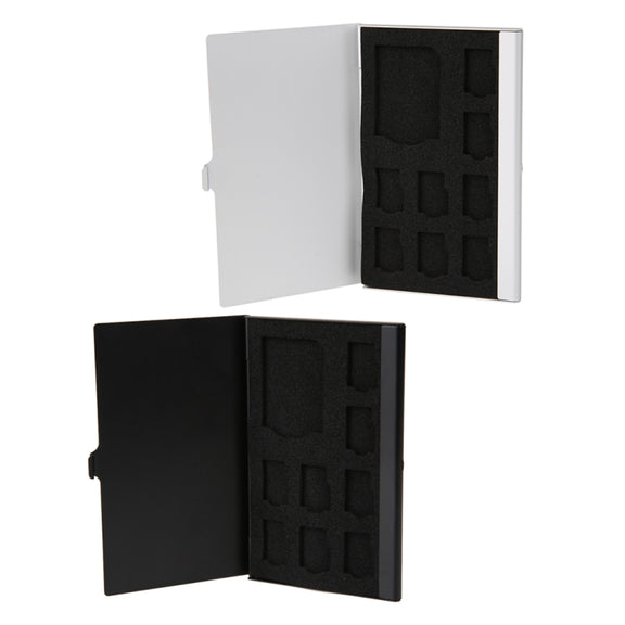 1SD+ 8TF  Aluminum Micro SD Cards Holder Pin Storage Box 9 solts for SD/ SIM/TF Memory Card(Silver)