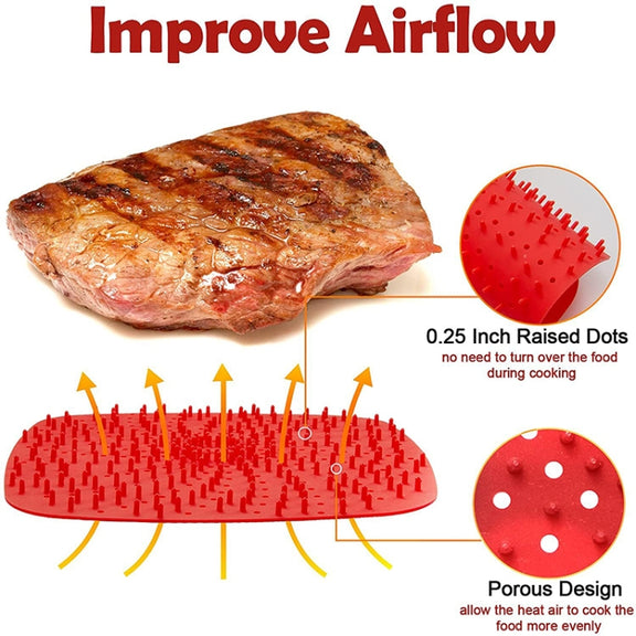 Air Fryer Reusable Silicone Liner Mat Non-Stick Steamer Pad Kitchen Accessories Square Black 23cm