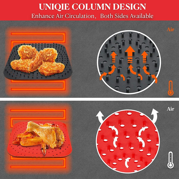 Air Fryer Reusable Silicone Liner Mat Non-Stick Steamer Pad Kitchen Accessories Square Black 23cm