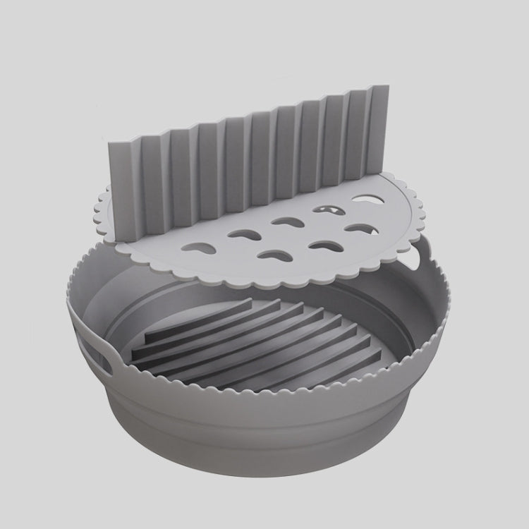 Round 2 Layer Air Fryer Silicone Basket Reusable Foldabl Air Fryer Mold Liner Tray(Gray)