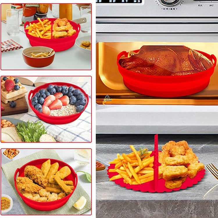 Round 2 Layer Air Fryer Silicone Basket Reusable Foldabl Air Fryer Mold Liner Tray(Gray)