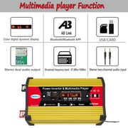 SOLIKE TECH 300W Modified Sine Wave Inverter with Bluetooth MP3/FM Multimedia Player 12V to 220V