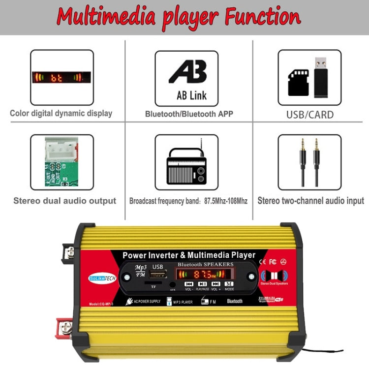SOLIKE TECH 300W Modified Sine Wave Inverter with Bluetooth MP3/FM Multimedia Player 12V to 220V