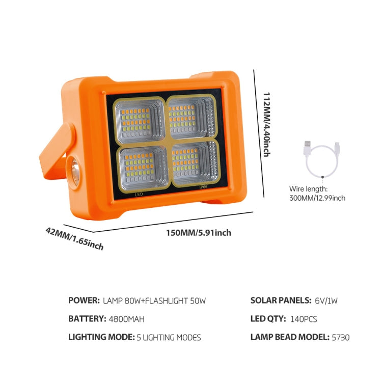 Solar Flood Light Portable Flashlight Emergency Work Light(Orange)