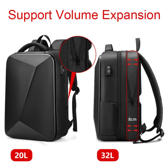 EVA Hard Shell Expandable Laptop Backpack with USB Port Multifunctional Business Travel Backpack(Black)