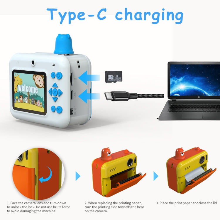 IPS 2.36 inch LED HD Display 1080P Childrens Camera Thermal Printing Instant Camera(Yellow)