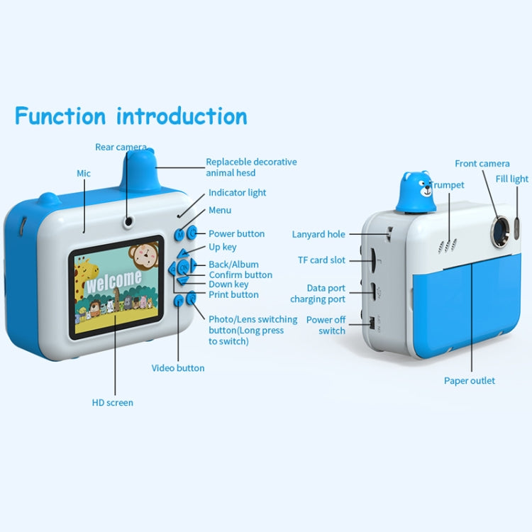 IPS 2.36 inch LED HD Display 1080P Childrens Camera Thermal Printing Instant Camera(Yellow)