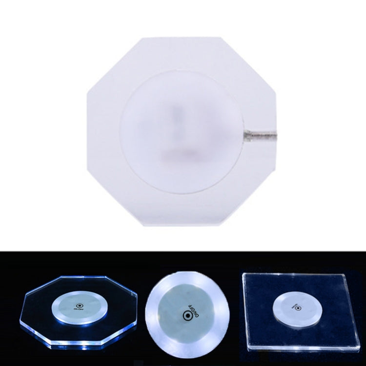 100x10mm Octagonal USB Charging LED Light Up Acrylic Coaster Transparent Crystal Base(White Light)