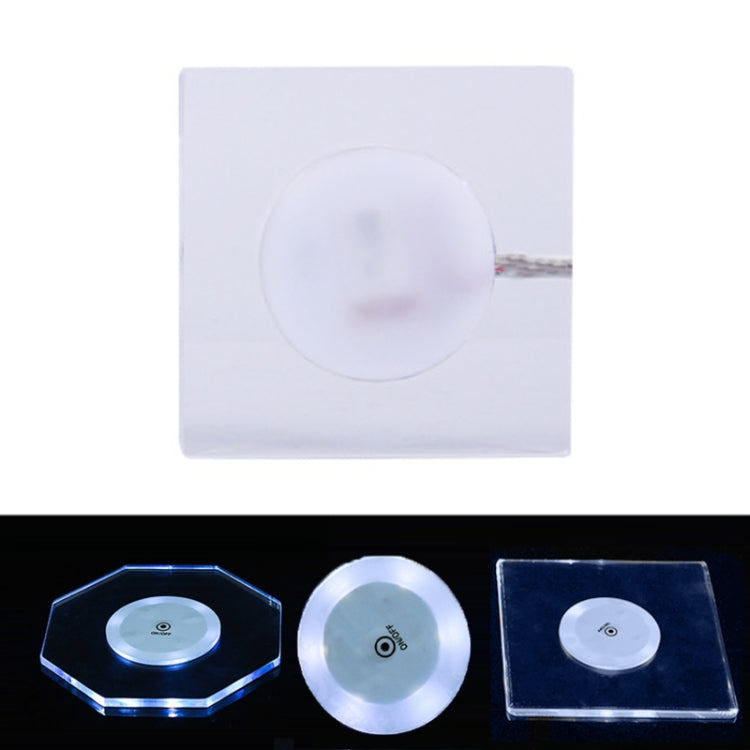 100x10mm Square USB Charging LED Light Up Acrylic Coaster Transparent Crystal Base(White Light)