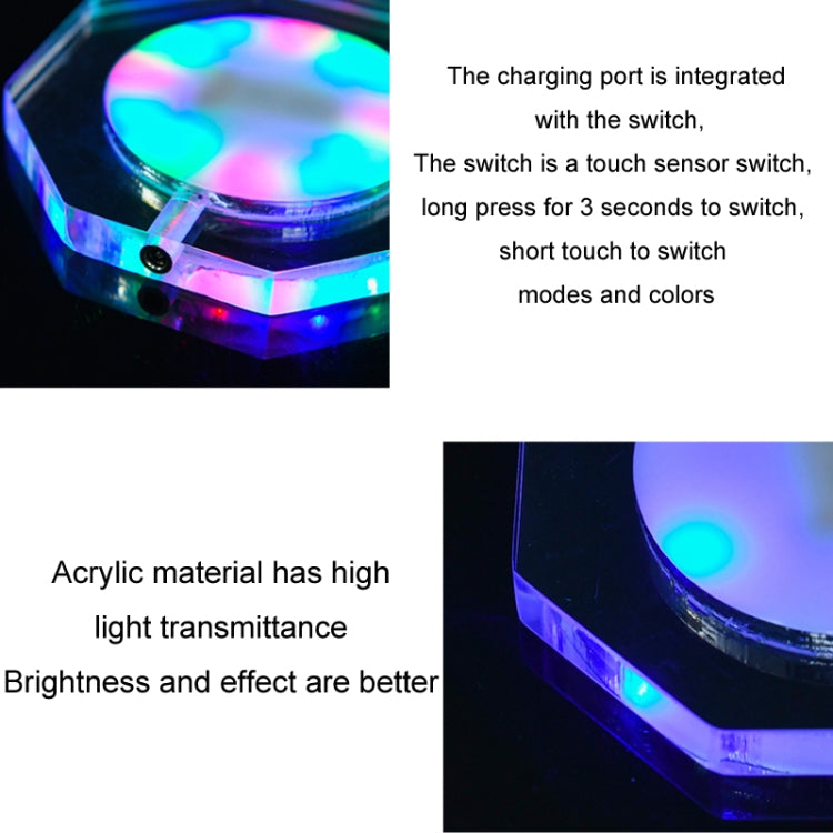 100x10mm Square USB Charging LED Light Up Acrylic Coaster Transparent Crystal Base(White Light)