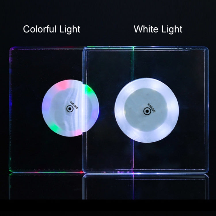 100x10mm Square USB Charging LED Light Up Acrylic Coaster Transparent Crystal Base(White Light)